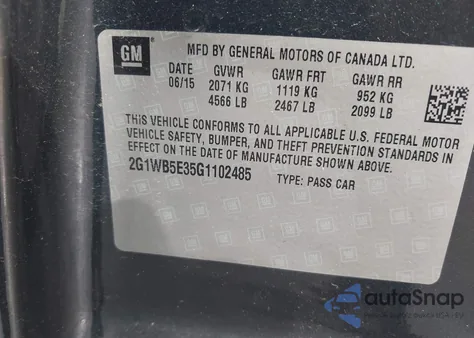 2016 Chevrolet Impala Limited Lt из США, поврежденный, VIN 2G1WB5E35G1102485